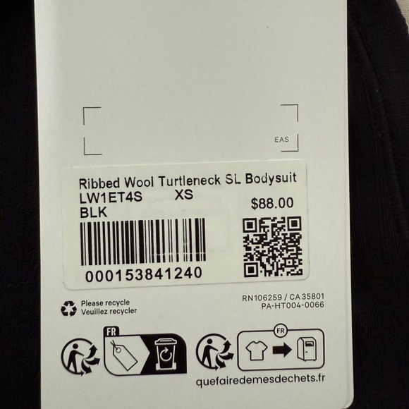 Lululemon Ribbed Wool Turtleneck Sleeveless Bodysuit (Size XS) in Black - Picture 9 of 9